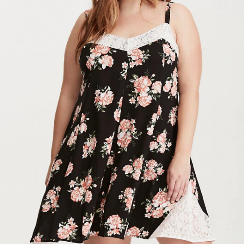 Torrid Floral Print Lace Inset A-Line Slip Dress
